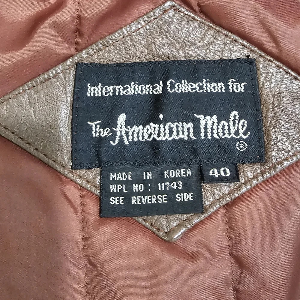 American Male Mens Size M Brown Leather Jacket Vintage 80s Moto Aviator Archival - Picture 6 of 9